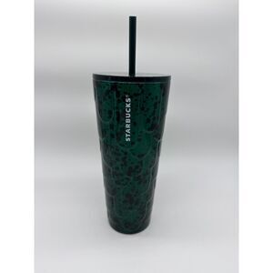 Starbucks Siren Green Scales Spotted Stainless Steel Tumbler 24oz NEW Straw Cold